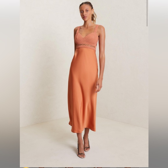 A.L.C Talia Crochet Bodice Satin Midi Dress - Picture 2 of 5